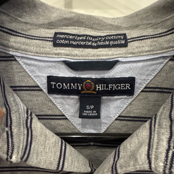Vintage Tommy Hilfiger Gray and Navy Striped Polo Shirt - Picture 4 of 9